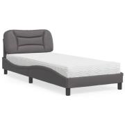 vidaXL Bed with Mattress "Hvar" Grey 90x190 cm Faux Leather