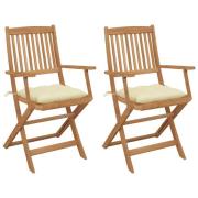 vidaXL Hopfällbara trädgårdsstolar med dynor 2 st massivt akaciaträ