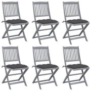 vidaXL Hopfällbara trädgårdsstolar med dynor 6 st massivt akaciaträ