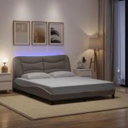 vidaXL Bed Frame with LED without Mattress "Hvar" Taupe 160x200 cm Fab...