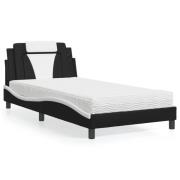 vidaXL Bed "Viana" with Mattress Black and White 100x200 cm Faux Leath...