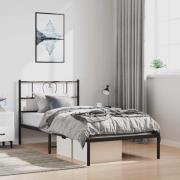 vidaXL Sängram med huvudgavel metall svart 100x190 cm