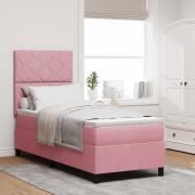 vidaXL Bäddfjäder med madrass med huvudgavel Rosa 80 x 200 cm Sammet