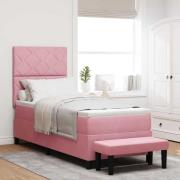 vidaXL Bäddfjäder med madrass med huvudgavel Rosa 80 x 200 cm Sammet