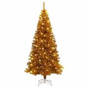 vidaXL Julgran med 300 LED-lampor med stativ Guld 180 cm PET