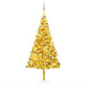 vidaXL Belyst plastgran med kulor guld 210 cm PET