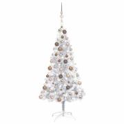 vidaXL Belyst plastgran med kulor silver 150 cm PET