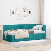 vidaXL Hörn Sängram med huvudgavel Turkos 90 cm x 190 cm Sammet