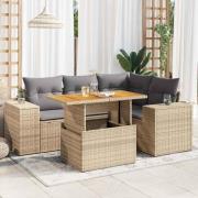 vidaXL Soffgrupp för trädgården med dynor 5 delar beige konstrotting