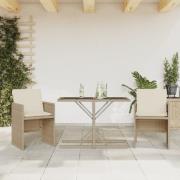 vidaXL Bistrogrupp med dynor 3 delar beige konstrotting