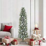 vidaXL Konstgjort smalt julträd med 300 LED-lampor Grön och vit 180 cm