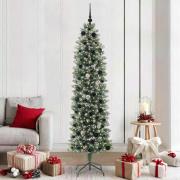 vidaXL Konstgjort smalt julträd med 300 LED-lampor Grön och vit 210 cm