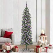 vidaXL Konstgjort smalt julträd med 300 LED-lampor Grön och vit 210 cm