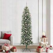 vidaXL Konstgjort smalt julträd med 300 LED-lampor Grön och vit 240 cm