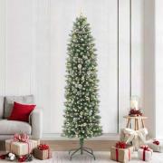 vidaXL Konstgjort smalt julträd med 300 LED-lampor Grön och vit 240 cm