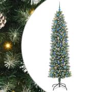 vidaXL Konstgjort smalt julträd med 300 LED-lampor Grön och vit 240 cm