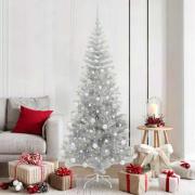 vidaXL Julgran med 300 LED-lampor med stativ Silver 180 cm PET