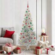 vidaXL Julgran med 300 LED-lampor med stativ Silver 180 cm PET