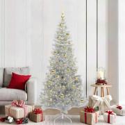 vidaXL Julgran med 300 LED-lampor med stativ Silver 210 cm PET