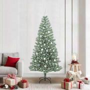 vidaXL Konstgjord Julgran Snöflockad med LED Ljus Grön och Vit 210 cm