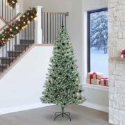 vidaXL Konstgjord Julgran Snöflockad med LED Ljus Grön och Vit 240 cm