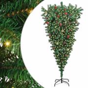 vidaXL Upp och ned artificiell förbelyst julgran med kulset 180 cm