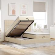 vidaXL Ottoman sängram med madrasser gräddvit 160x200 cm tyg