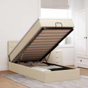 vidaXL Ottoman sängram med madrass gräddvit 80x200 cm tyg