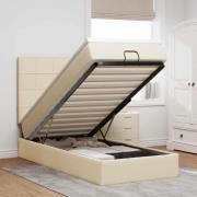 vidaXL Ottoman sängram med madrass gräddvit 90x190 cm tyg