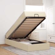 vidaXL Ottoman sängram med madrass gräddvit 90x190 cm tyg