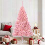vidaXL Konstgjord Förbelyst Julgran med 300 LED-lampor Rosa 180 cm PVC