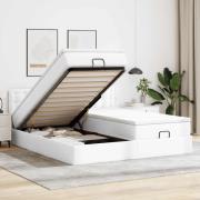 vidaXL Ottoman sängram med madrasser vit 200x200 cm konstläder