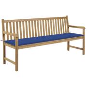 vidaXL Trädgårdsbänk med kungsblå dyna 175 cm massiv teak
