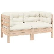 vidaXL Trädgårdssoffa 2-sits med gräddvita dynor massiv furu