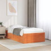 vidaXL Sängram utan madrass vaxad brun 90x200 cm massiv furu
