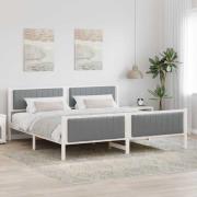 vidaXL Sängram med huvudgavel Vit och ljusgrå 200 x 200 cm Massiv furu