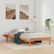 vidaXL Sängram med sidobord Vaxbrun 80 x 220 cm Massiv furu