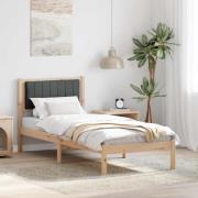 vidaXL Sängram med Klädd Huvudgavel Mörkgrå 75 x 190 cm Massiv furu