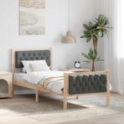 vidaXL Sängram med huvudgavel Mörkgrå 75 x 190 cm Massiv furu