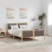 vidaXL Sängram med huvudgavel Brun och taupe 135 x 190 cm Massiv furu
