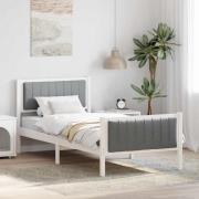 vidaXL Sängram med huvudgavel Vit och ljusgrå 90 x 200 cm Massiv furu