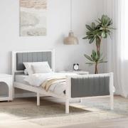 vidaXL Sängram med huvudgavel Vit och ljusgrå 75 x 190 cm Massiv furu
