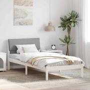 vidaXL Sängram med huvudgavel Vit och ljusgrå 100 x 200 cm Massiv furu