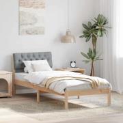 vidaXL Sängram med huvudgavel Brun och ljusgrå 75 x 190 cm Massiv furu