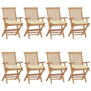 vidaXL Trädgårdsstolar med gräddvita dynor 8 st massiv teak