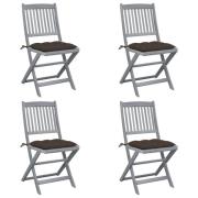 vidaXL Hopfällbara trädgårdsstolar med dynor 4 st massivt akaciaträ