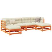 vidaXL Soffgrupp för trädgården med dynor 6 delar vaxbrun massiv furu