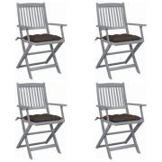 vidaXL Hopfällbara trädgårdsstolar med dynor 4 st massivt akaciaträ