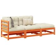 vidaXL Soffgrupp för trädgården med dynor 3 delar vaxbrun massiv furu