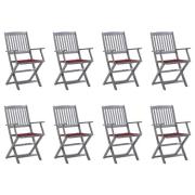 vidaXL Hopfällbara trädgårdsstolar 8 st med dynor massivt akaciaträ